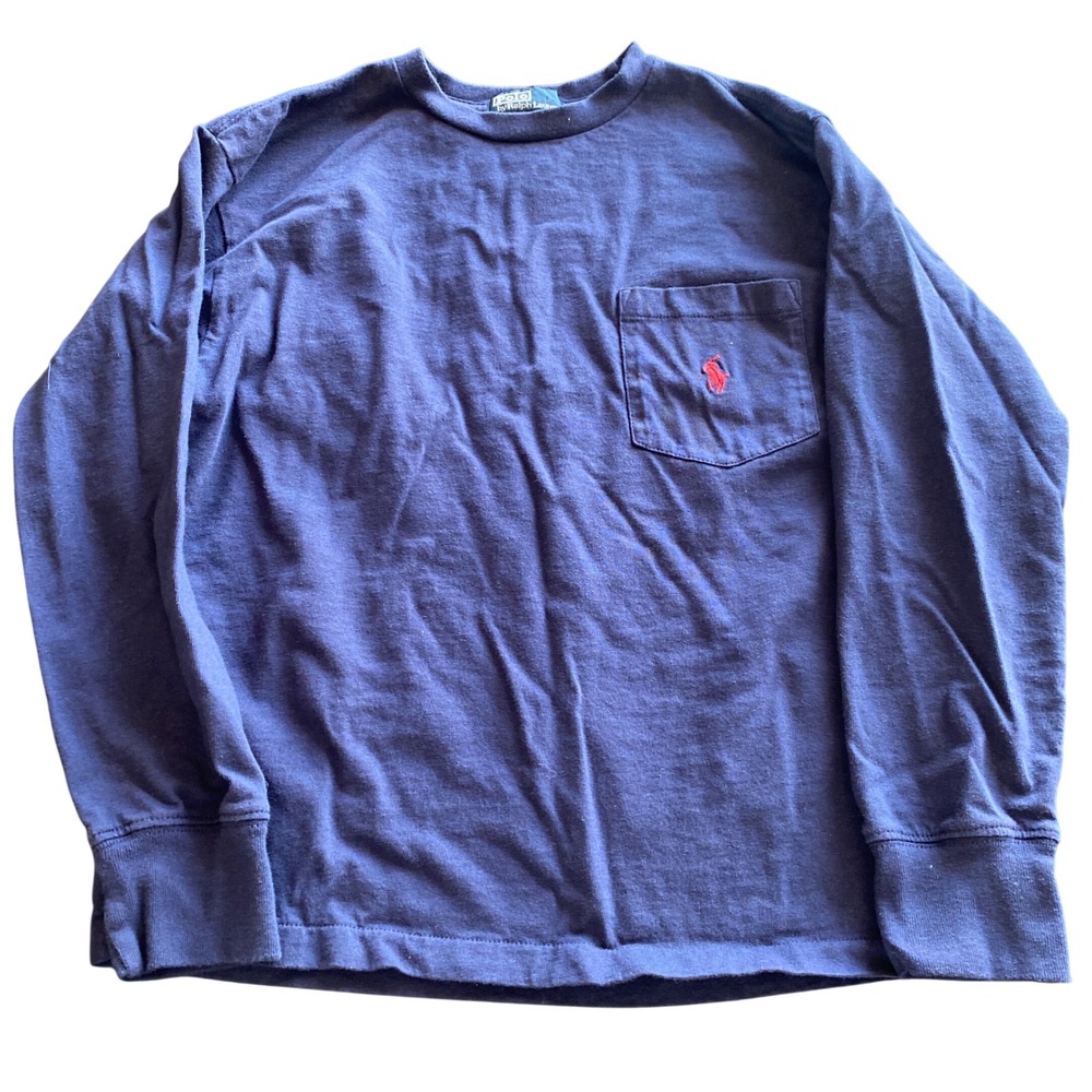Polo Ralph Lauren Boys Navy Blue Long Sleeve T-Shirt Size S 8/10 Cotton vintage